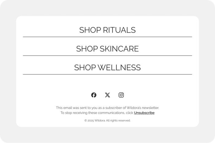 Image displaying an email footer with contact information and an unsubscribe link.